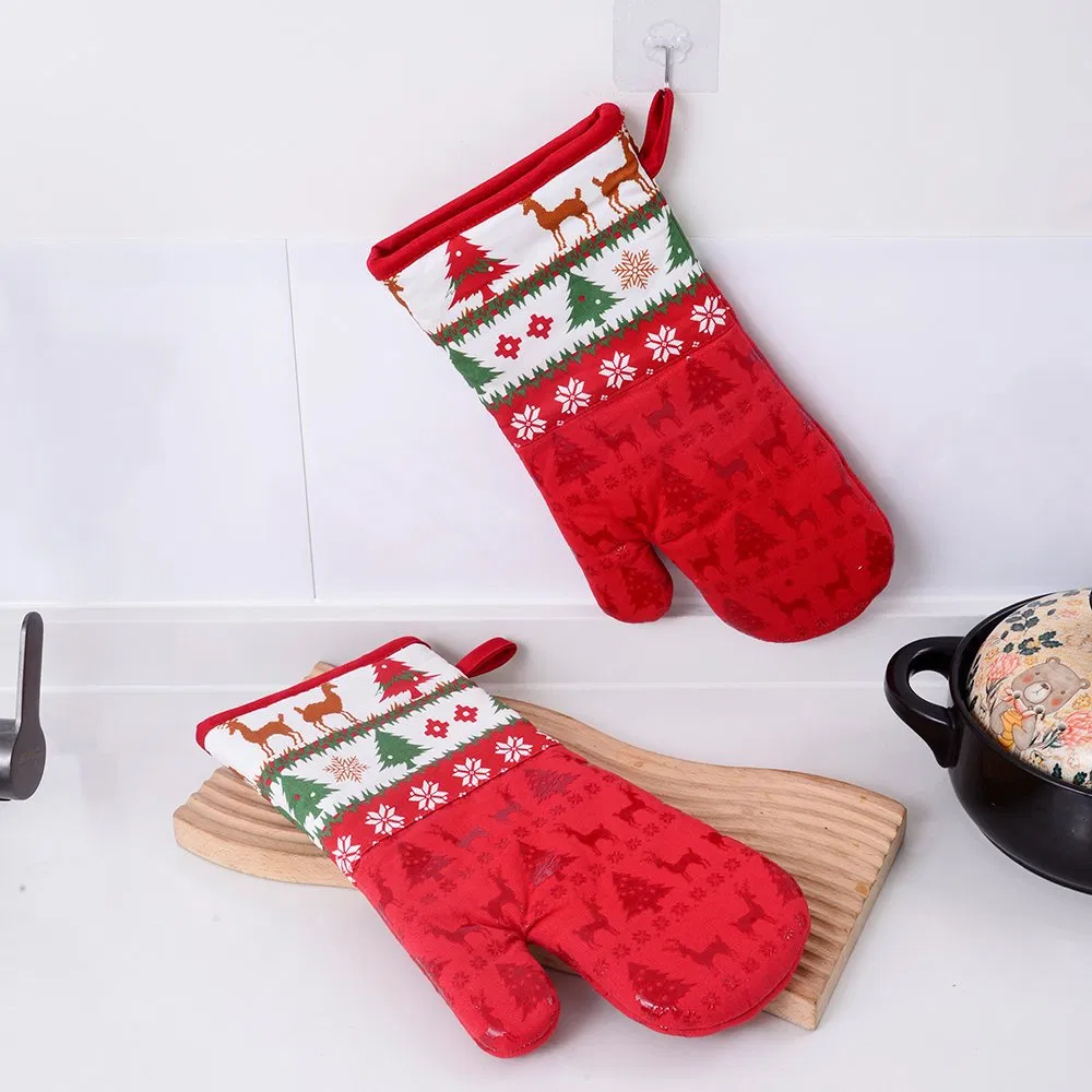 Selling High-End Heat-Resistant Christmas Series Printing Silicone Oven Mitt at a Low Price