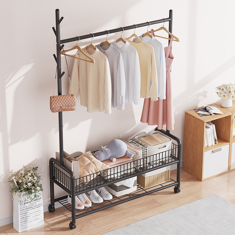Wholesale Coat Metal Frame Clothes Display Rack Hanger Stand Clothing Garment Rack with Hooks Wheels