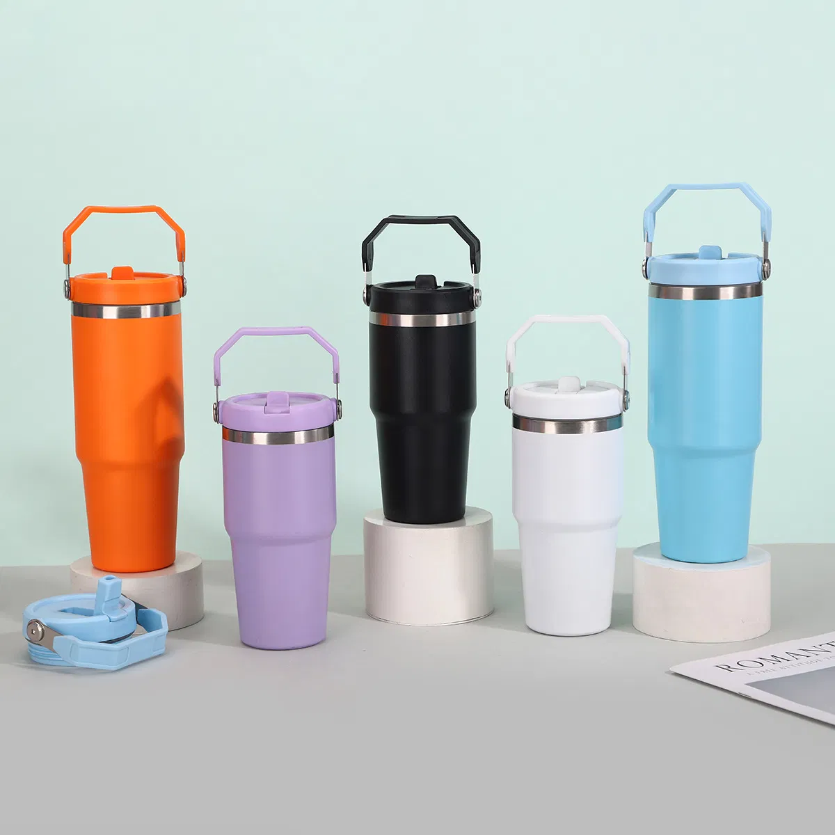 30oz UV Printed Camouflage Tumbler with Filp Straw Top Handle Car Cup Creative Outdoor Travel Cups Coffee Tumbler Water Bottle