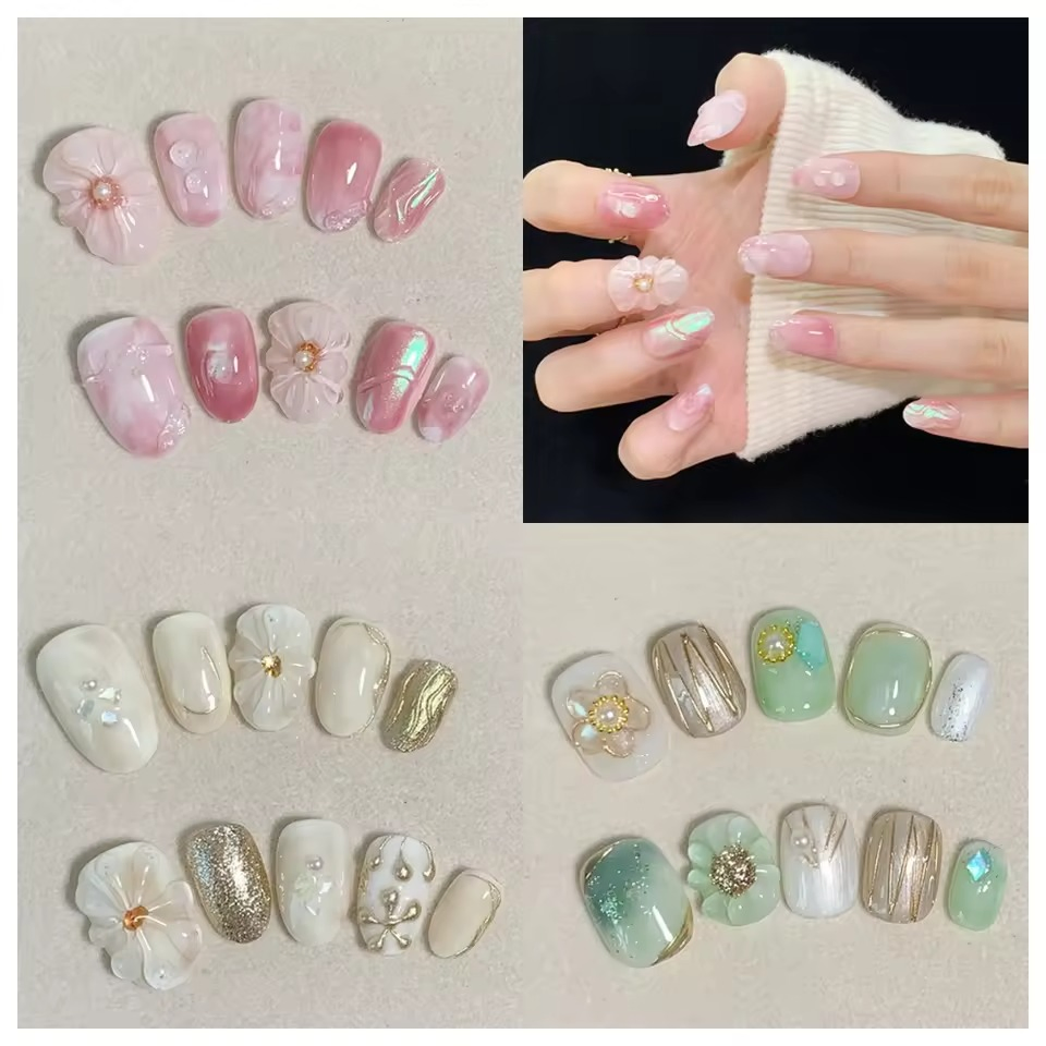High Quality 10PCS Handmade 3D Short Acrylic Gel Press Nails