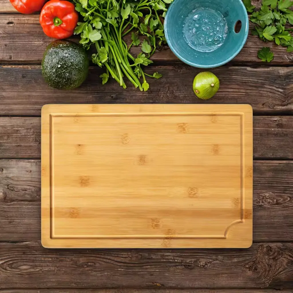 Large Eco-Friendly Bamboo Cutting Board Laser Carved Juice Grooves for Vegetables Fruits Wooden Chopping Block Side Handles