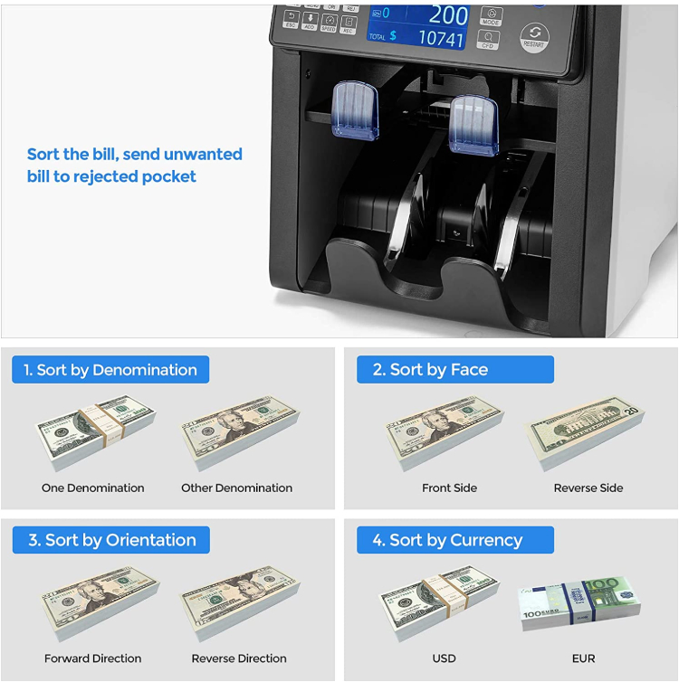 Al-950 Front Loading Counting Mix Value Bill Counter Machine Currency Counter Machine for Bank Equipment