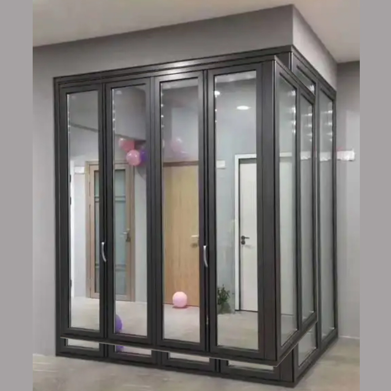 Residential Modern Veranda Large Bi Folding Patio Burglar Proof Double Glass Accordion Design Partition Aluminium Folding Door