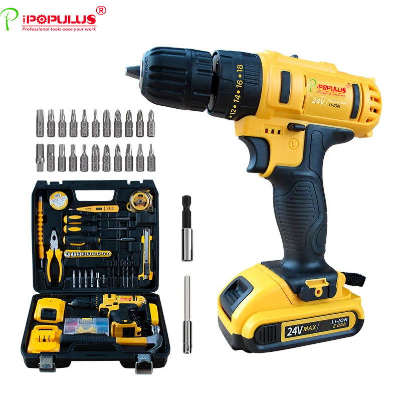 Ipopulus Design Rechargeable Powered Drill Kit Cordless Impact Drill Power Tool Set