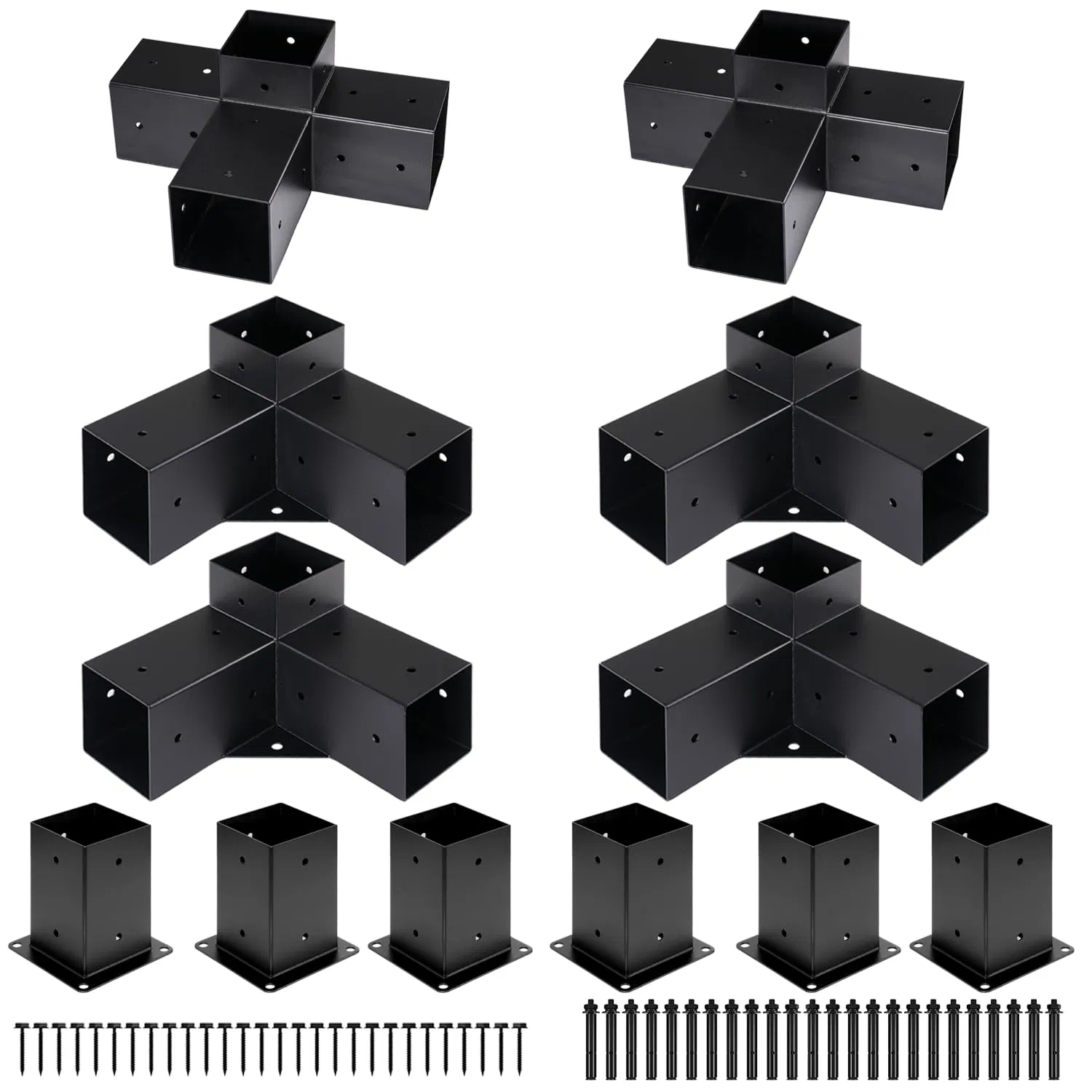 Metal Steel 3-Way Corner Brackets Extension Modular Sizing Pergola Bracket for 4X4 or 6X6 Square Post