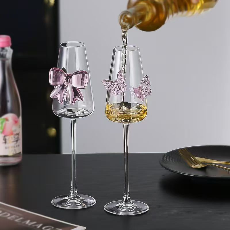 OEM High Fashion Adorable Girl Champagne with Bow Niche Crystal Glass Wine Red Wine Cup