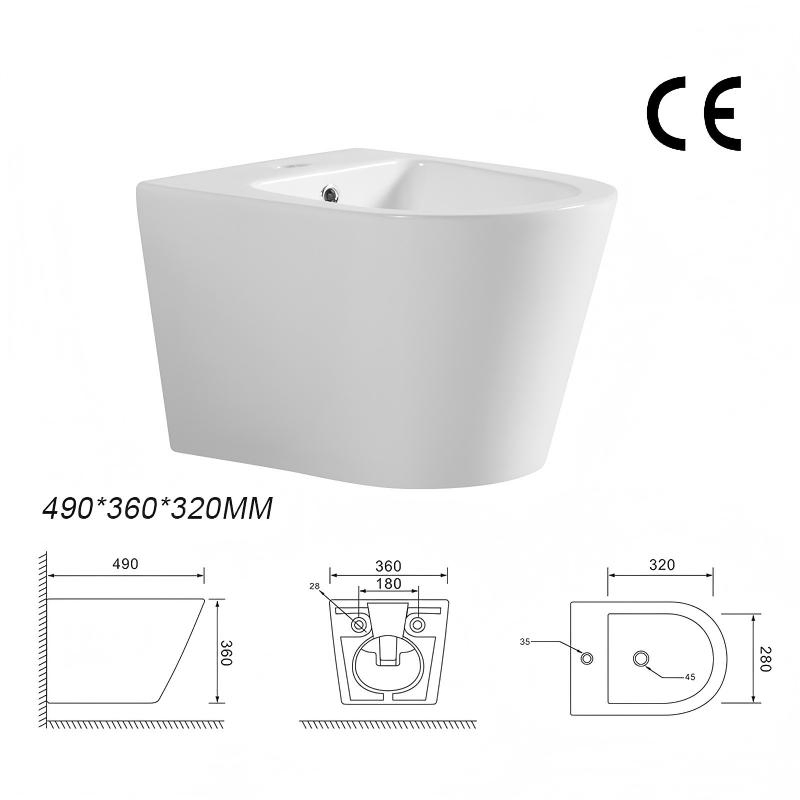 OEM European Style Bathroom White Ceramic Wall Hung Bidet for Women Washing