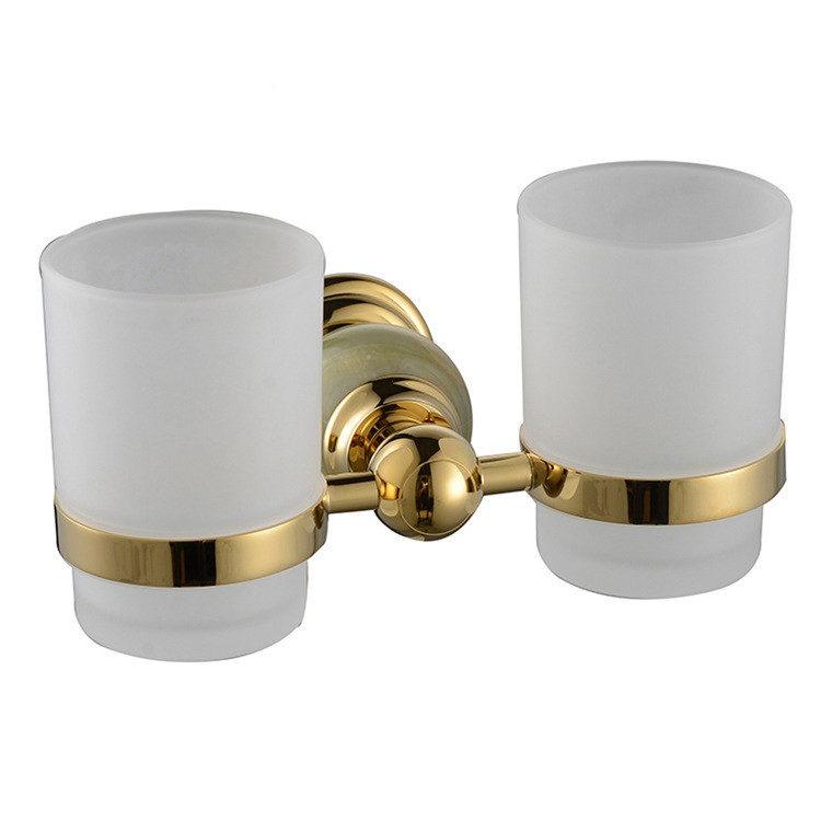 Brass Plating Gold Jade Marble Bathroom Tumbler Holder Cup Holder Mouthwash Cup Holder Toothbrush Holder