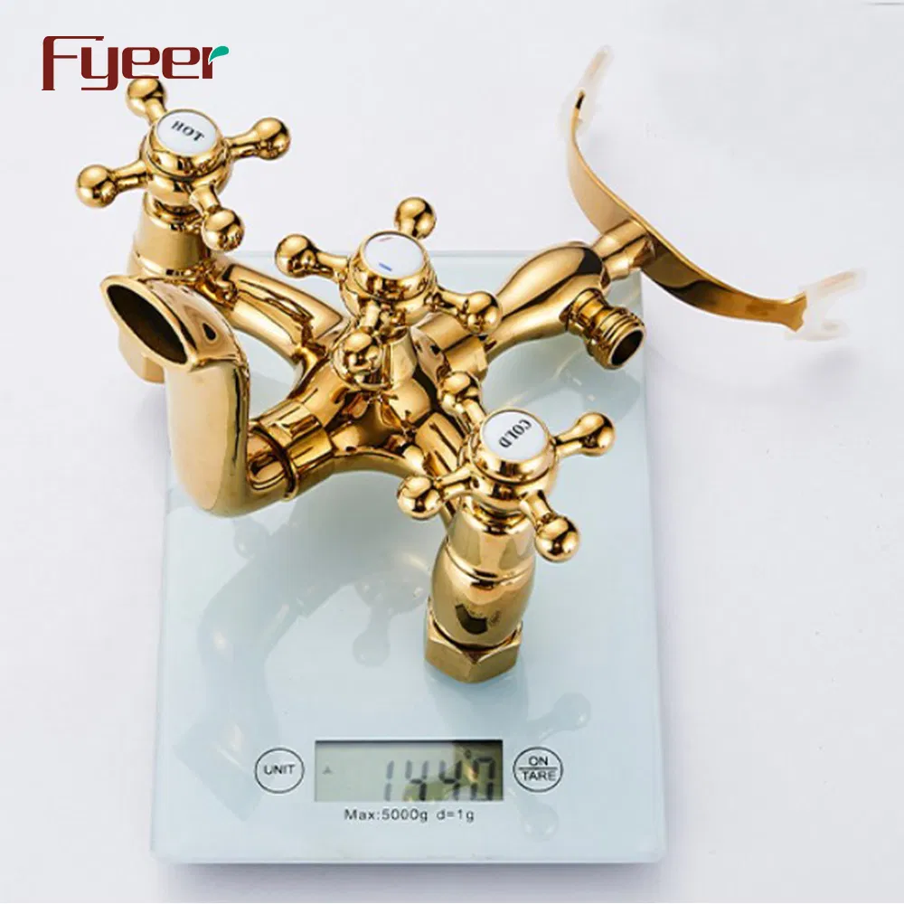 Смеситель для ванны Fyeer золотой, двухрукояточный