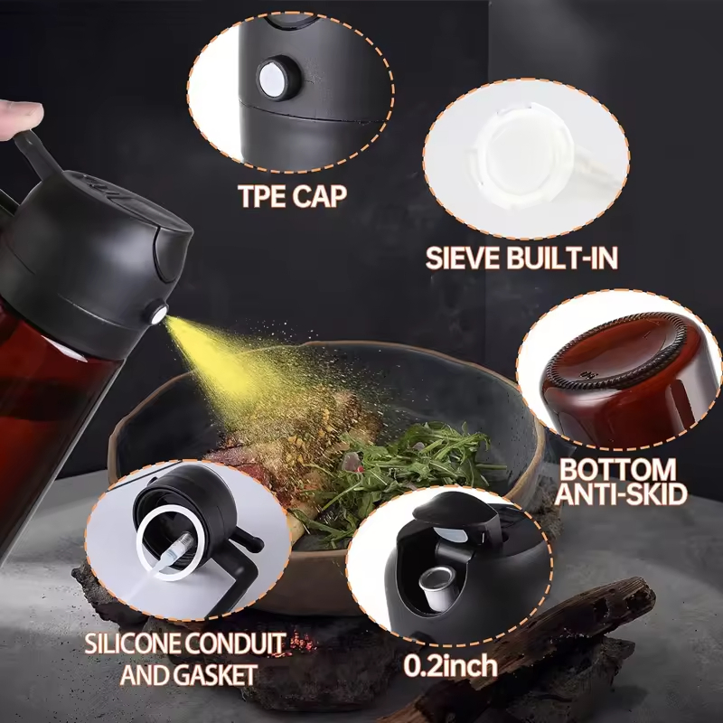 Top Seller Efficient Multifunctional Portable Food Grade 2/1 Oil Sprayer Glass Plastic Set with Pour Oil Sprayer for Kitchen