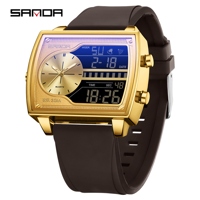 Sanda High-End Men's Commuter Watch Square Waterproof Luminous Multifunctional Electronic Watch