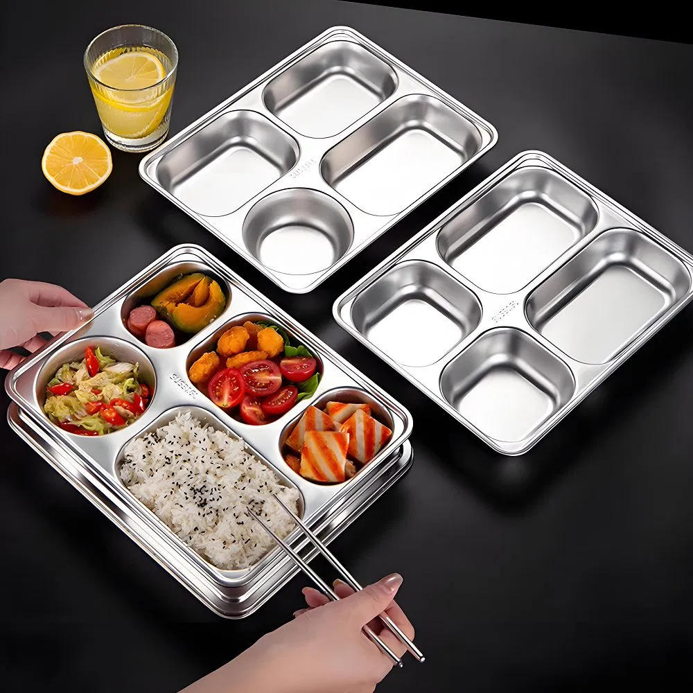 High Quality Customized 304 Stainless Steel Indonesia School Lunch Plate with Lid