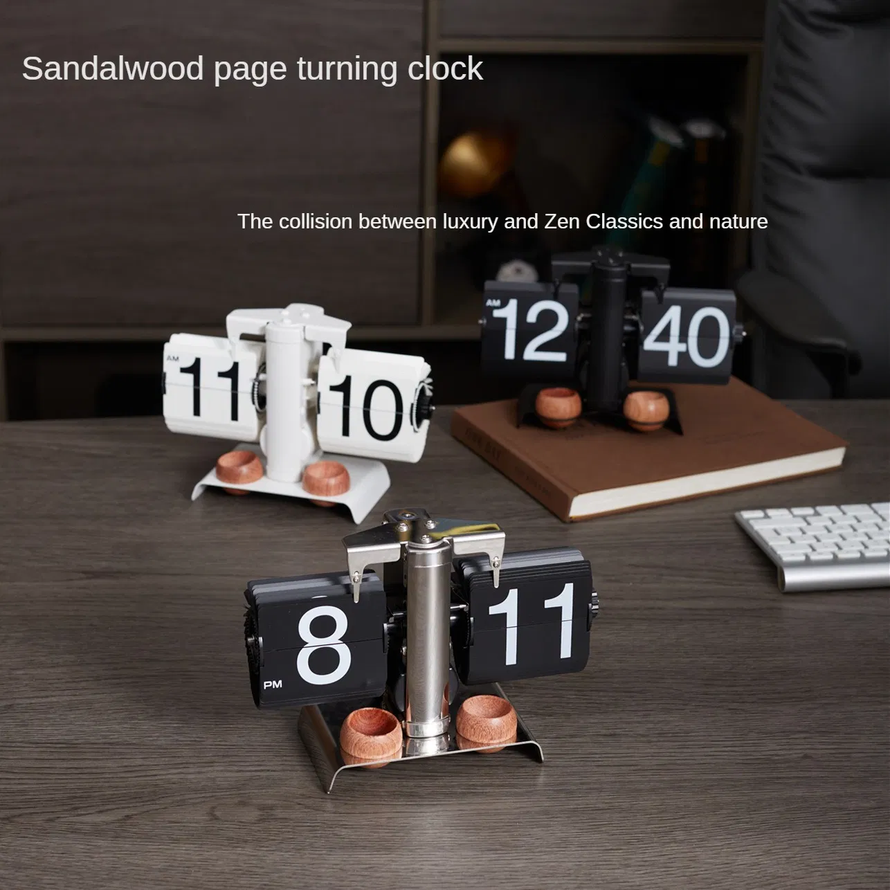 Automatic Flipping Clock Seat Clock Black with Colored Number Mechanical
