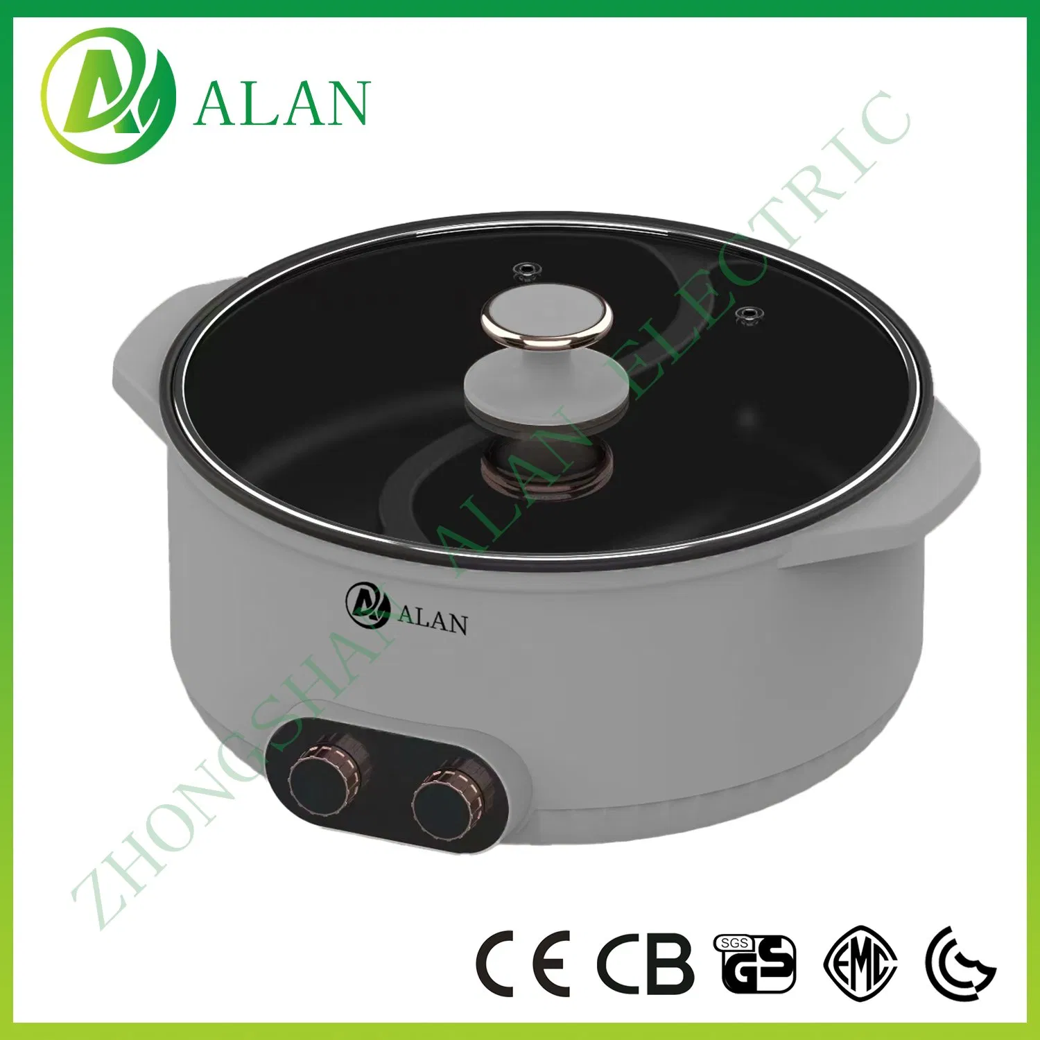 Zhongshan Alan Manufacture Private New Develop Model Double Switch Electrical Double-Flavor Hot Pot Cooker