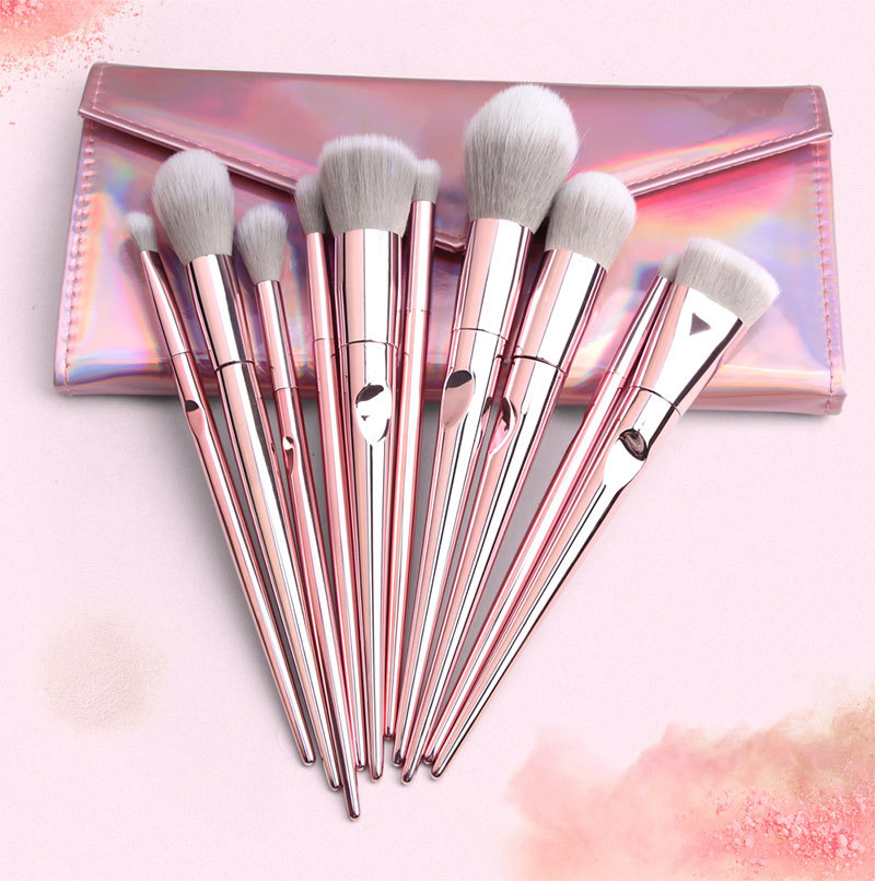 10PCS Pink Makeup Brush Private Label Premium Synthetic Hair Cosmetic Brushes Set