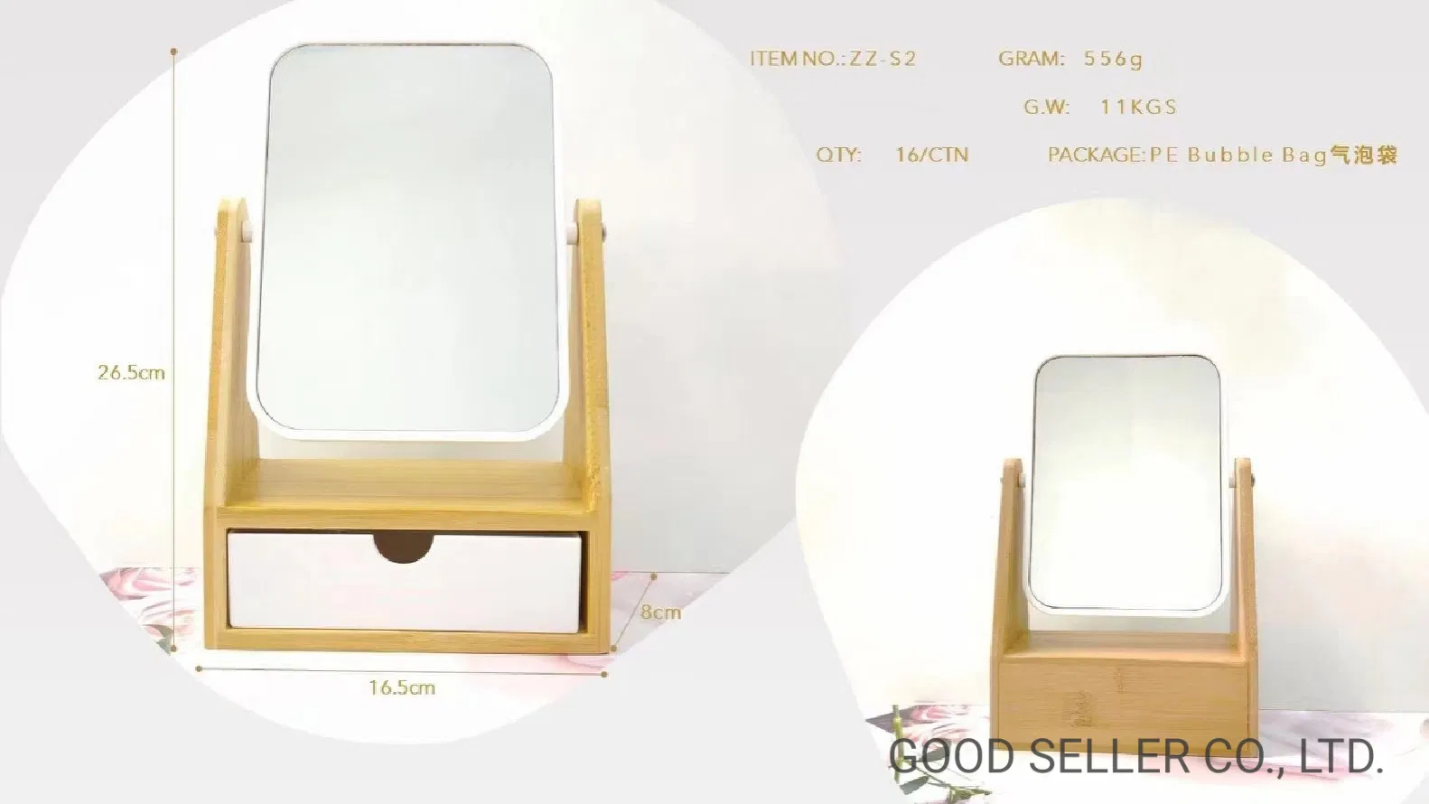 Wholesale Customized Animal Decoration Stand Wood Frame Bamboo Makeup Mirror