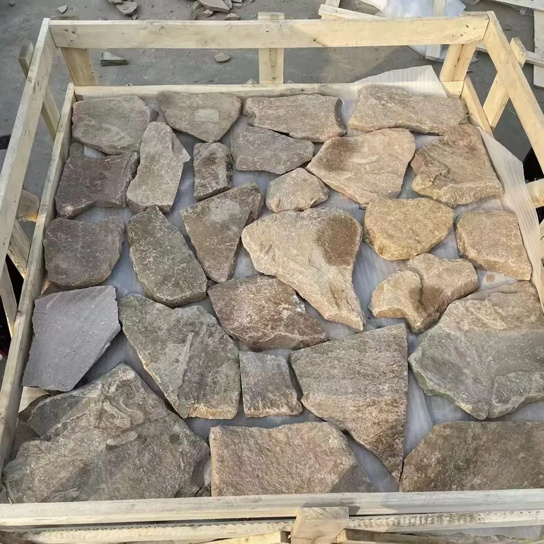 Irregular Yellow Slate Flagstone Natural Slate Veneer Culture Stack Stone for for Flooring Tiles/ Wall Cladding