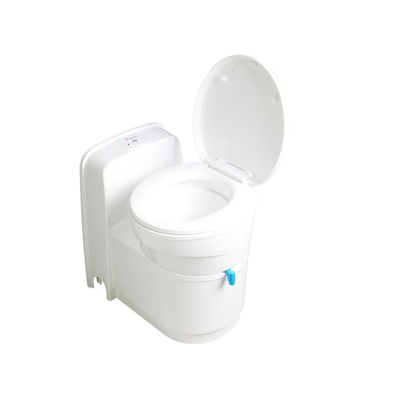 Compact RV Toilet for Camping with White Buffer Cover Plate and Seat