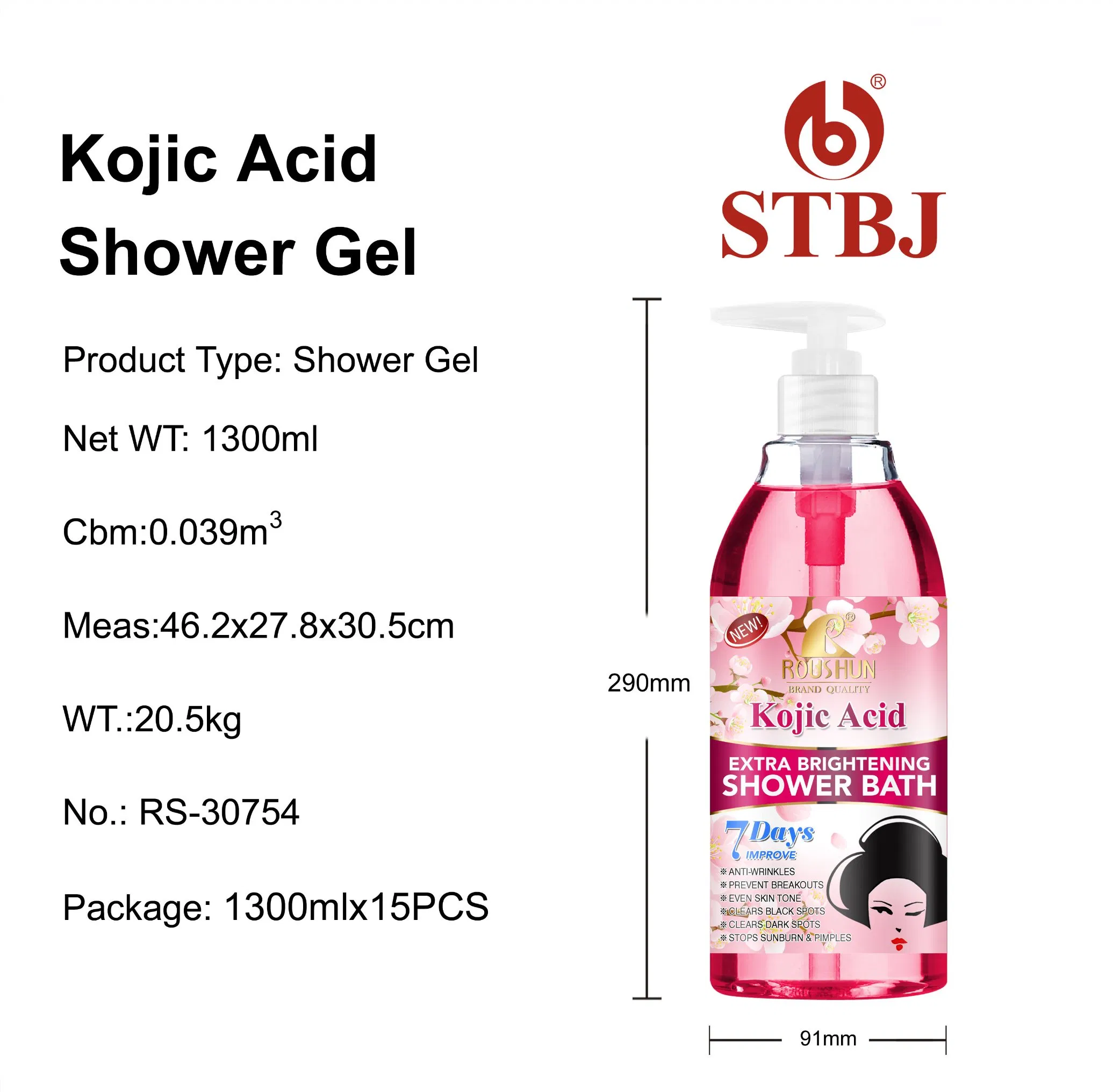 Roushun Deep Clean Kojic Acid Shower Gel for Smooth Skin