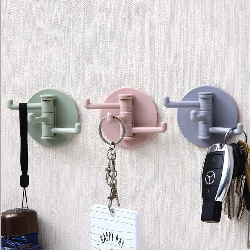 Wall Mount Hooks Hanger for Kitchen Towel Gloves Bathroom Towel Bath Scrubber Organizer Rotary 3-Hook Kitchen Bathroom Seamless Bl12191