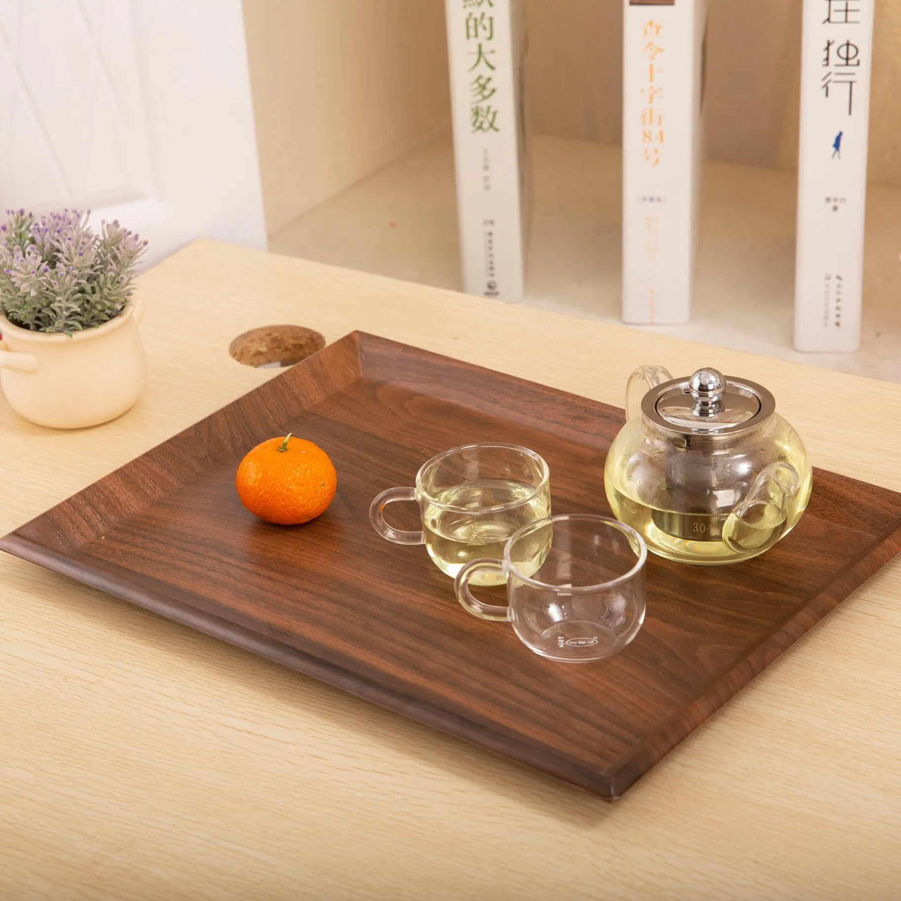100% Melamine Tray Lmitation Wood Grain Large Tray, Durable Tableware Set