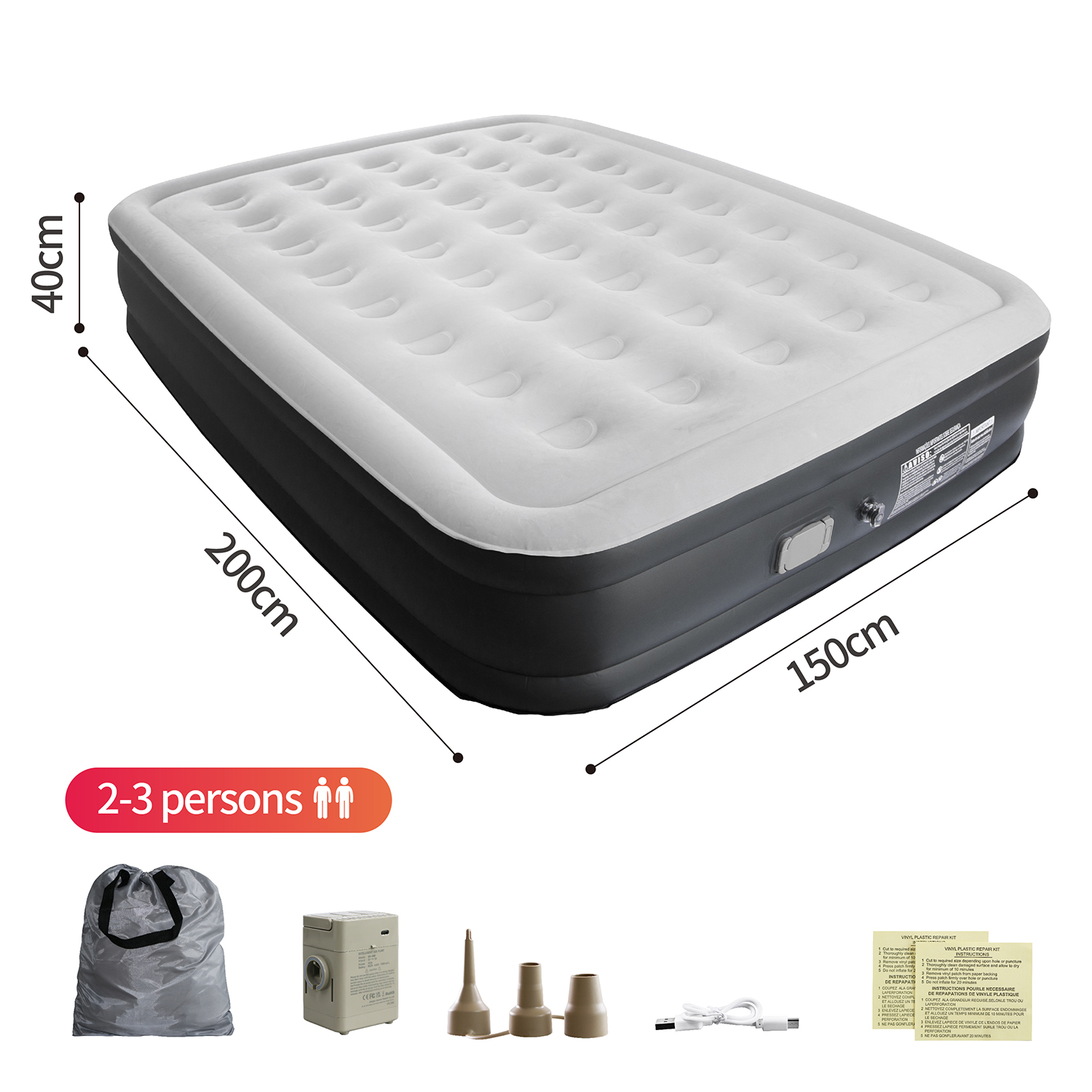 Матрас надувной автоматический со встроенным насосом портативный