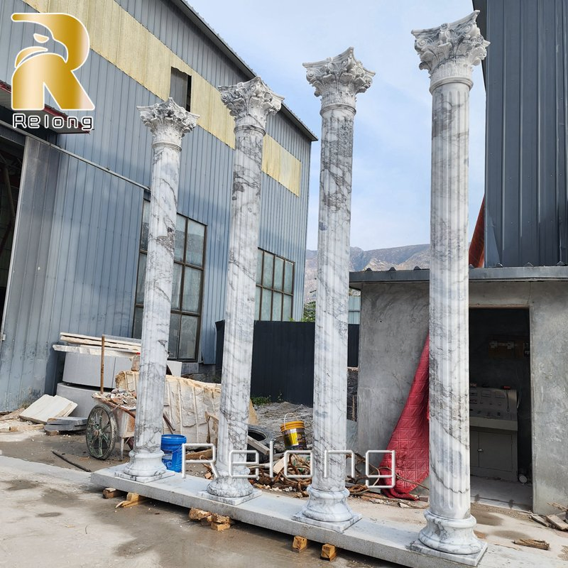 Classic Design Round Stone Pillars Hand Carved Natural Marble Roman Column