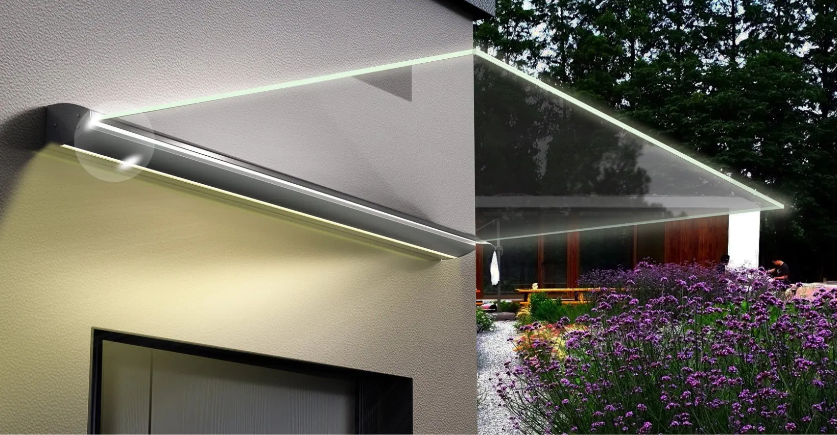 Easy-Maintainable Advanced Primaster Glass Outdoor Window Porch Canopy with LED Strips