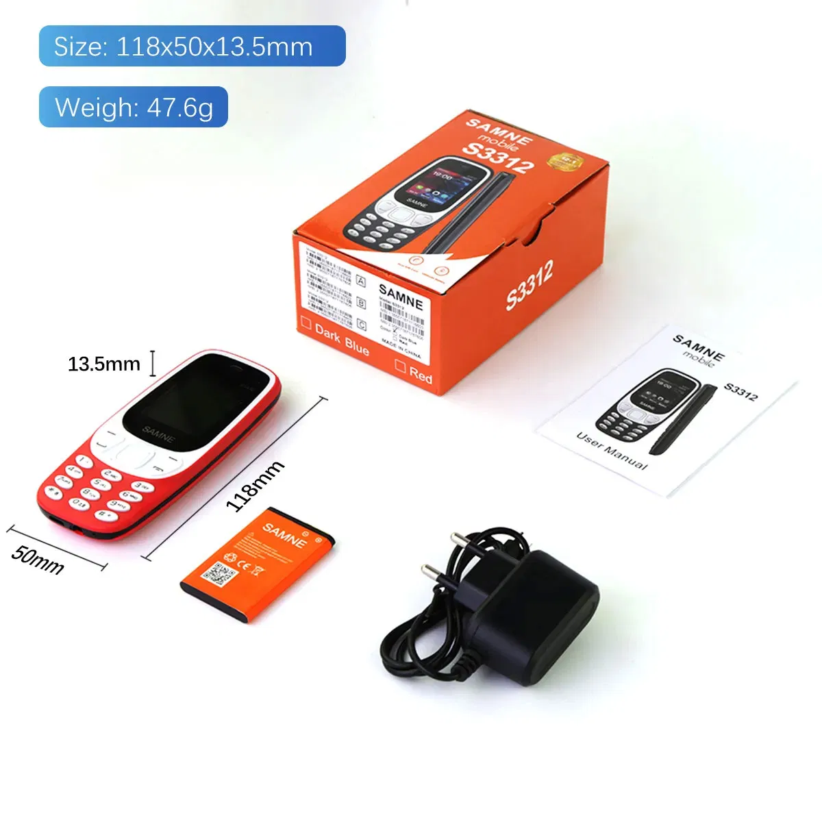 Компактный кнопочный телефон 2G/3G с двумя SIM-картами