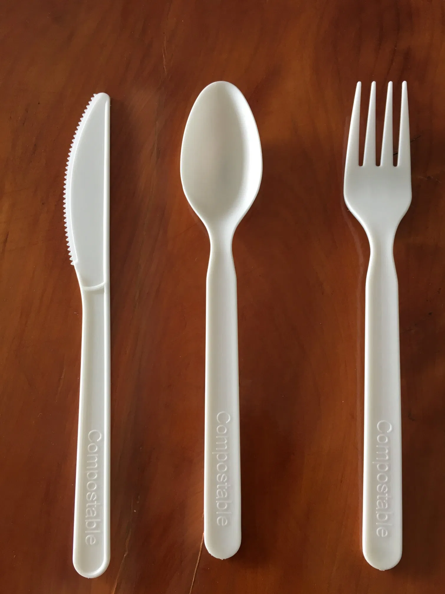 Eco Friendly Natural Tableware Lunch Biodegradable PLA 7inch Disposable Spoon Fork Knife