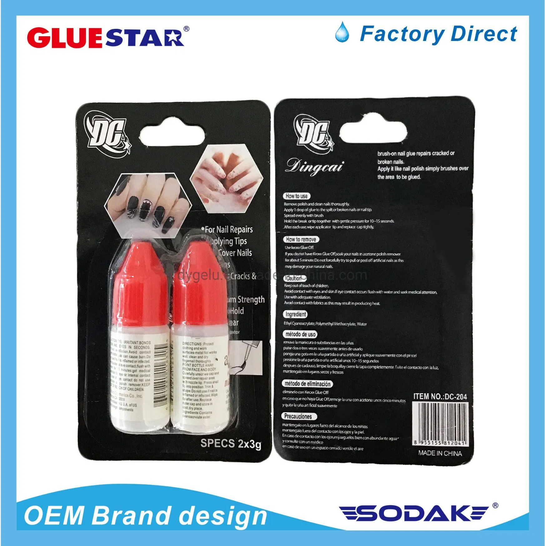 Professional Nontoxic Cyanoacrylate Fast Drying Super Sticky Mini Finger 2g Nail Glue for Press on Nails