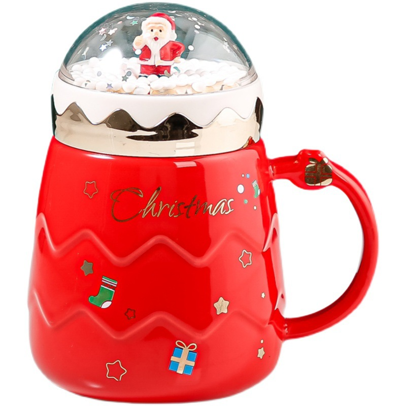 Hot Christmas Present Set Santa Landscape Ceramic Coffee Tea Cup Mug for Festival with Spoon Gift Box