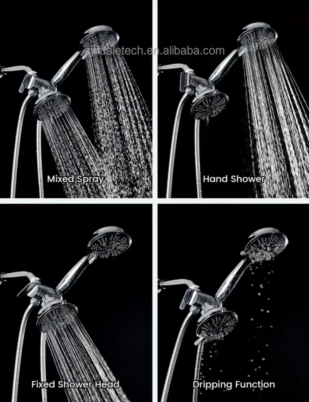 Adjustable Shower Arm Bracket with 4-Setting Diverter for Heads