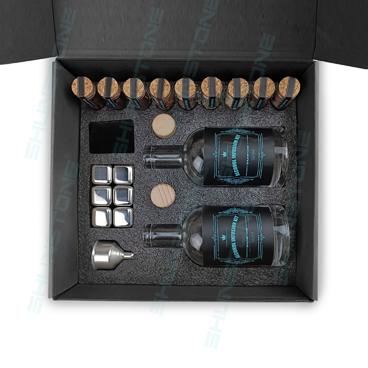 DIY Whiskey Infusion Making Kit with Stainless Steel Ice Cubes Aromatic Botanicals Wood Chips Whiskey Smoker Kit Gift for Men