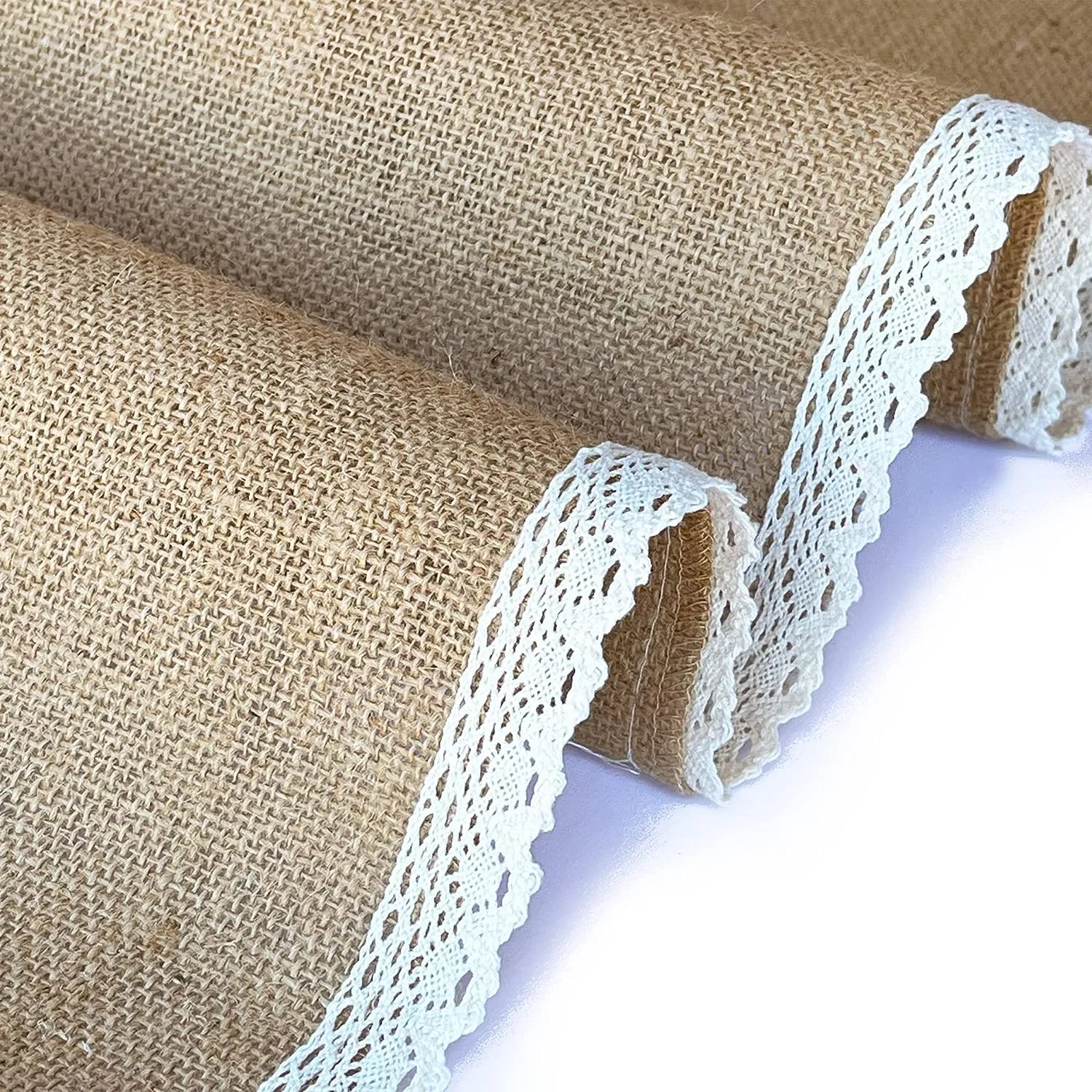 Cotton Lace Wedding Party Jute Table Runner
