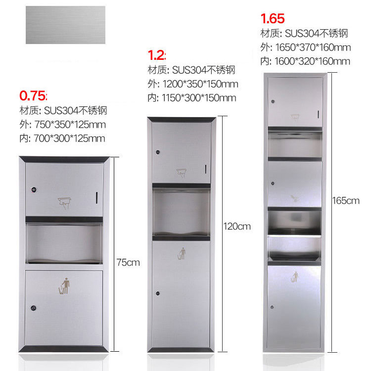Stainless Steel Unit Electronic Hand Dryer Paper Towel Dispenser and Waste Receptacle 3-in-1 Multi Purpose Cabinets Combo