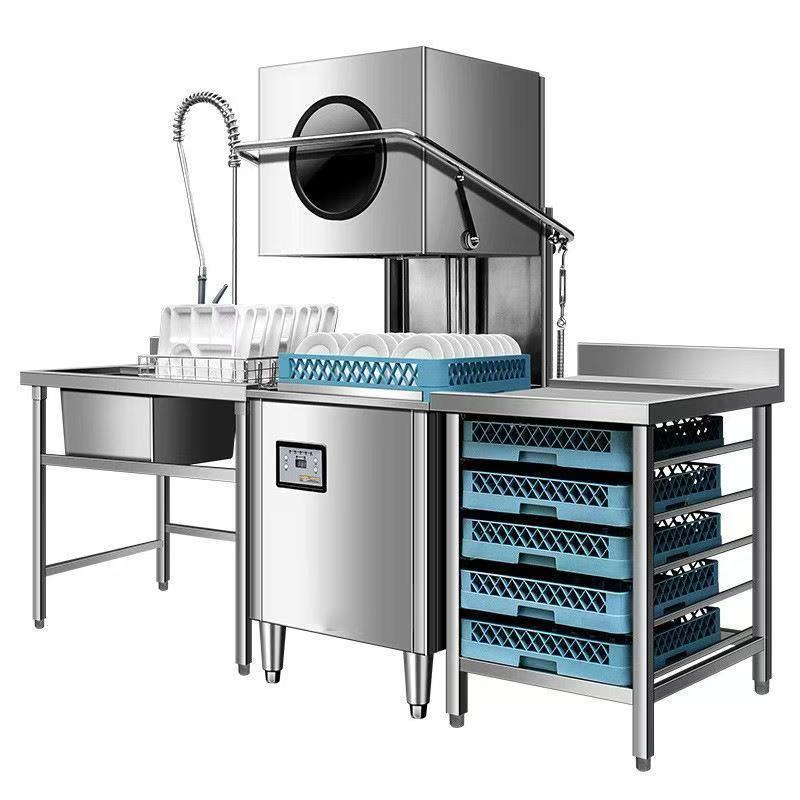Silver Front-Opening Cafe Commercial Reliable Independent Heavy-Duty Dishwasher