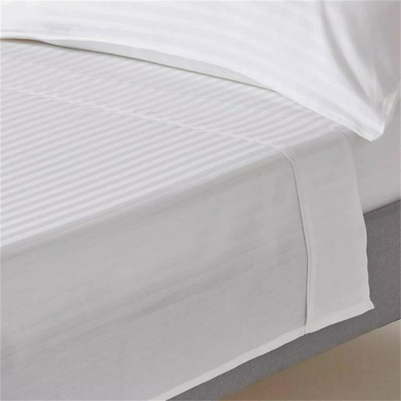 Polyester/Cotton 50/50 250 Thread Count White Satin Stripe Single Flat Hotel Sheet