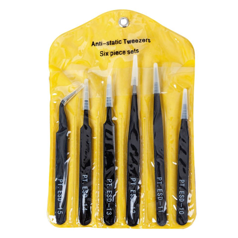 Manicure Tweezers Set Anti-Static Tweezers ESD Six Pieces Set Stainless Steel Rhinestone Sticker Picker Tweezers for Manicure