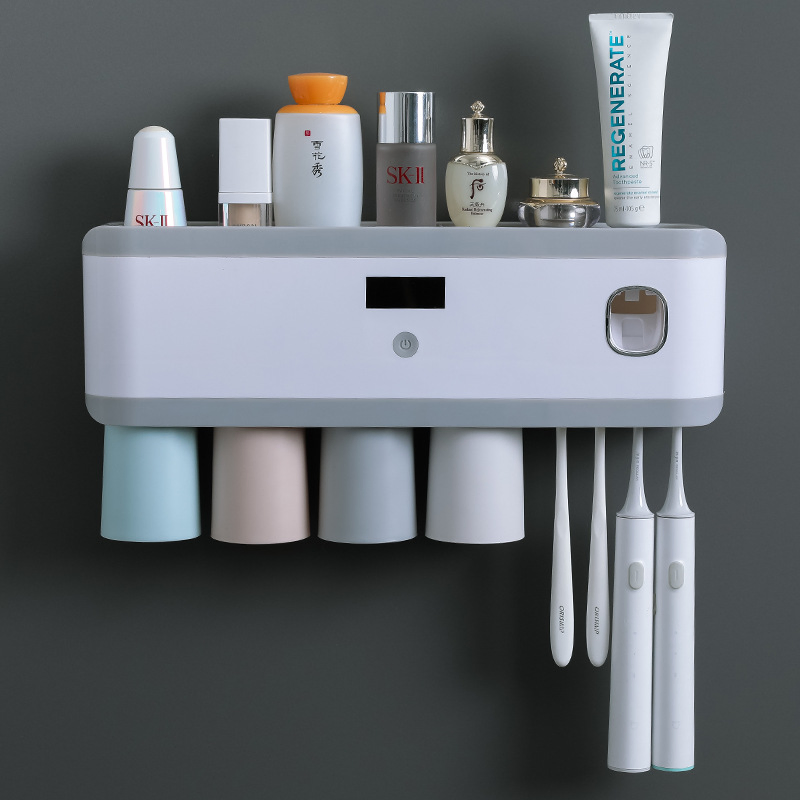 Wall-Mounted Intelligent UV Sterilization Toothbrush Holder Multi-Function Rack Toothpaste Dispenser