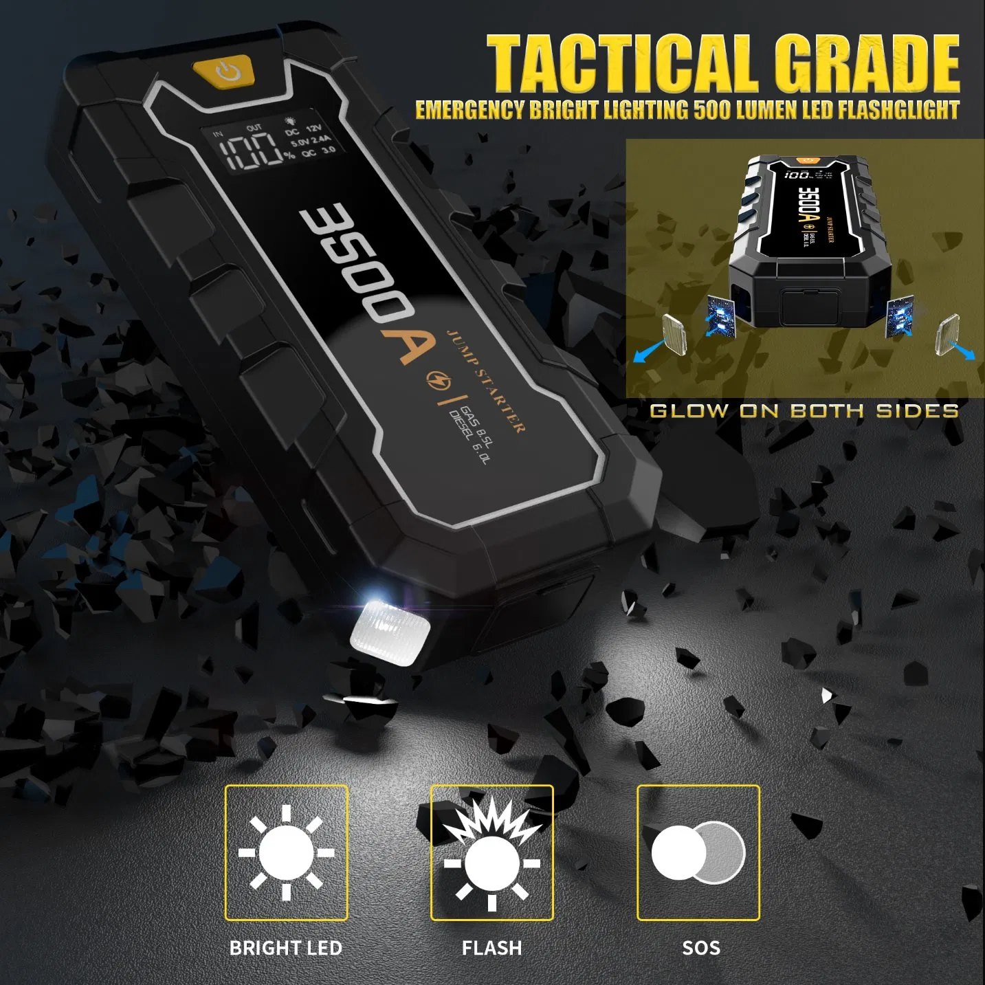 12V Car Jump Starter Power Bank with 2000A Peak Current