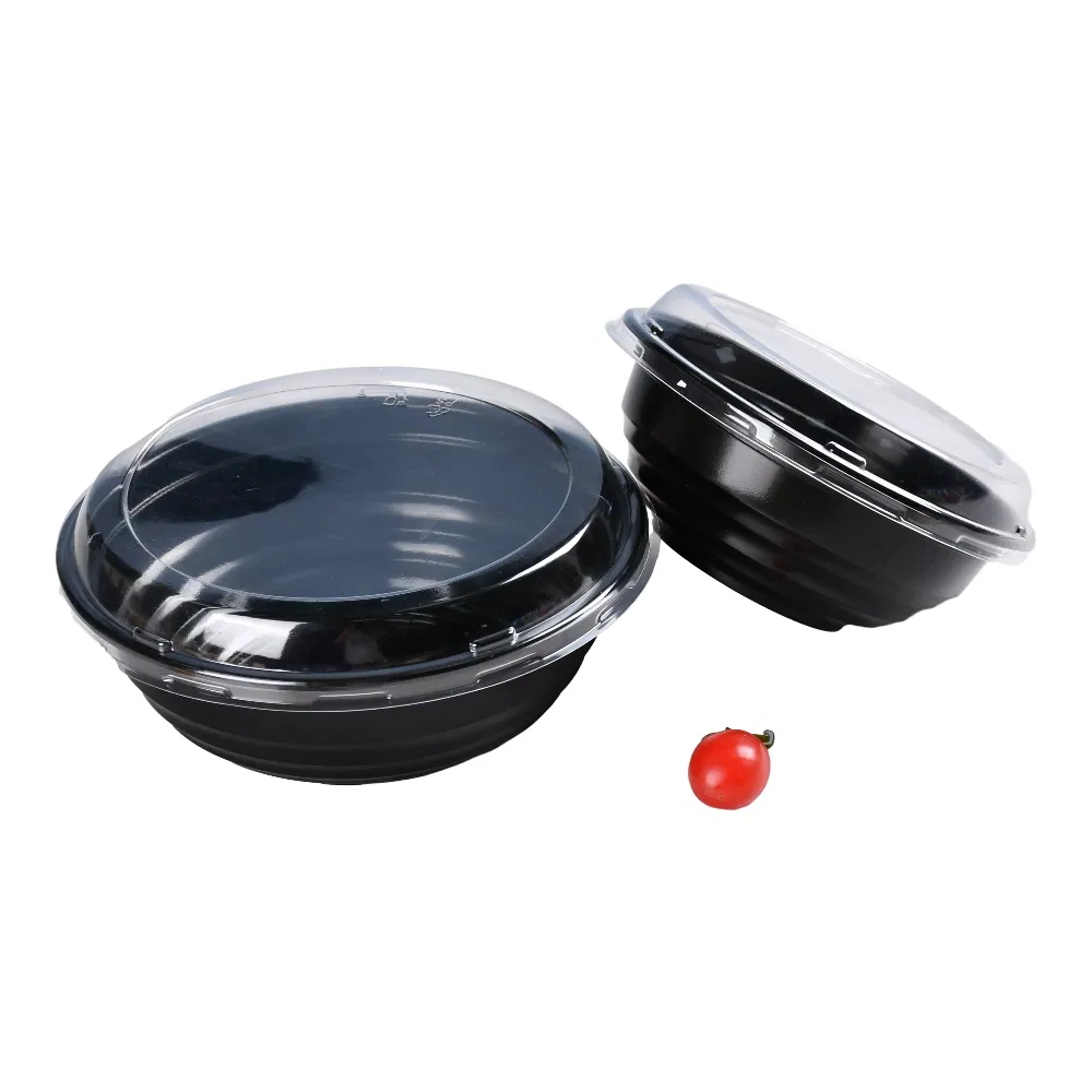 23 Oz Disposable Black White Healthy Meal Prep Togo Ramen Bowl with Lid