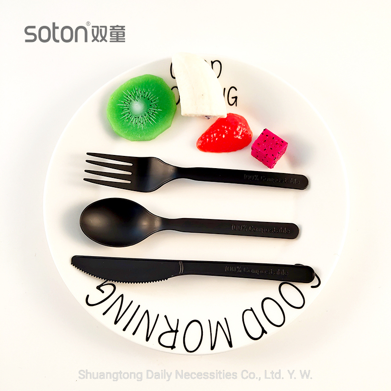 Biodegradable Cpla Fork Eco-Friendly Dinnerware Black Fork