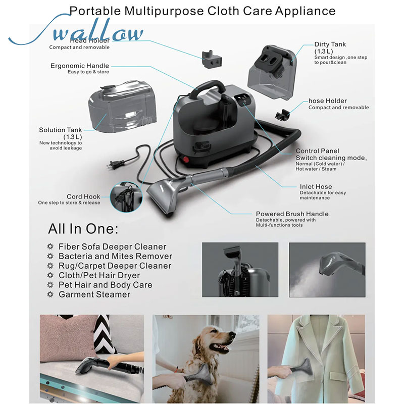 Portable Steam Cleaner for Couch Cleaning Machine with Steam Curtain and Steam Vacuum All in One Machine