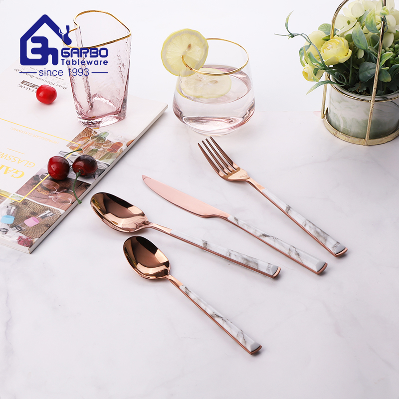 21cm Long Dinnerware Flatware PVD Rose Golden Plastic Handle Royal Cutlery Set Stainless Steel