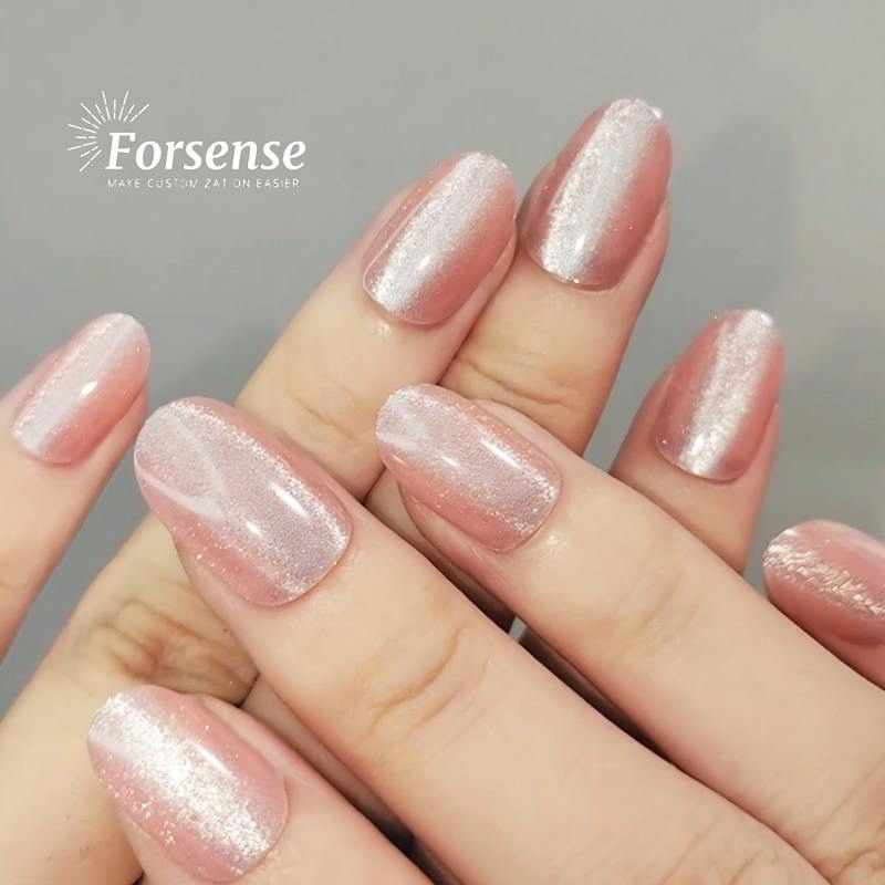 Shiny Cat Eye Press on Nails Short Round Magnet Fake Nail Magnetic Wholesale Glitter Holographic False Nail Art 3D Custom Design