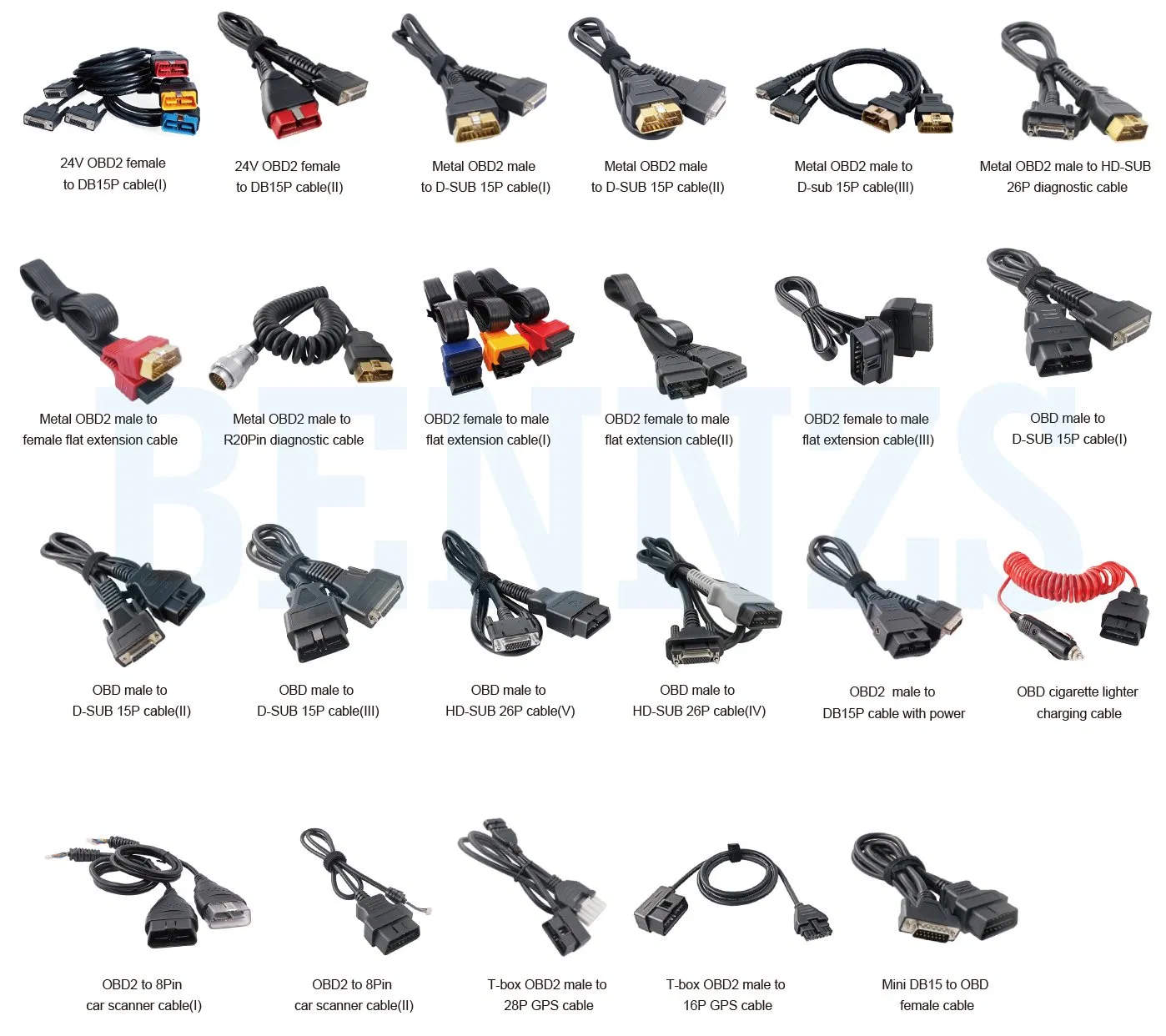 J1962 16-Pin OBD Connector Cable for Automotive Diagnostic Scanner