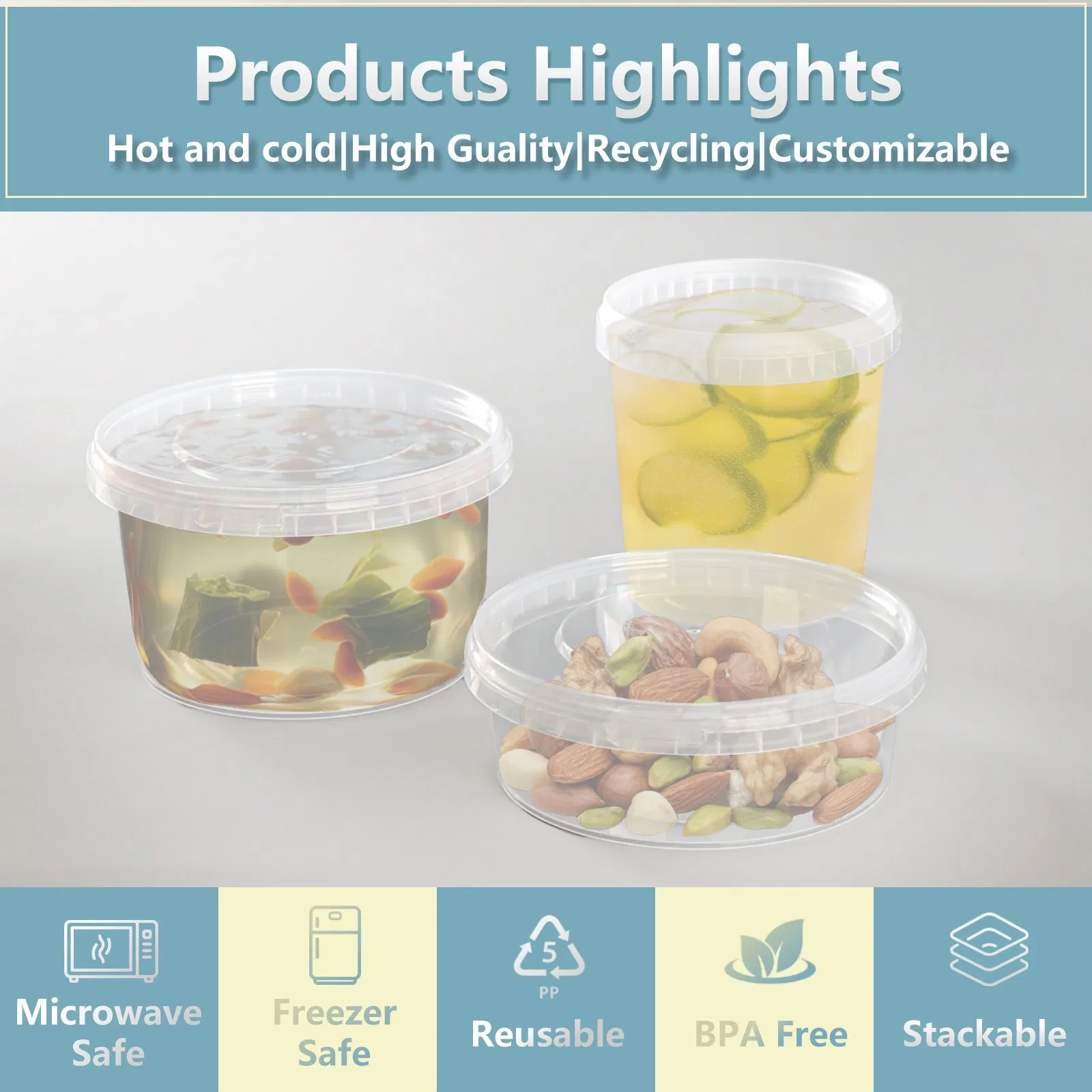 Dessert Deli Cup Jar PP Disposable Storage Tamper Evident Plastic Food Container