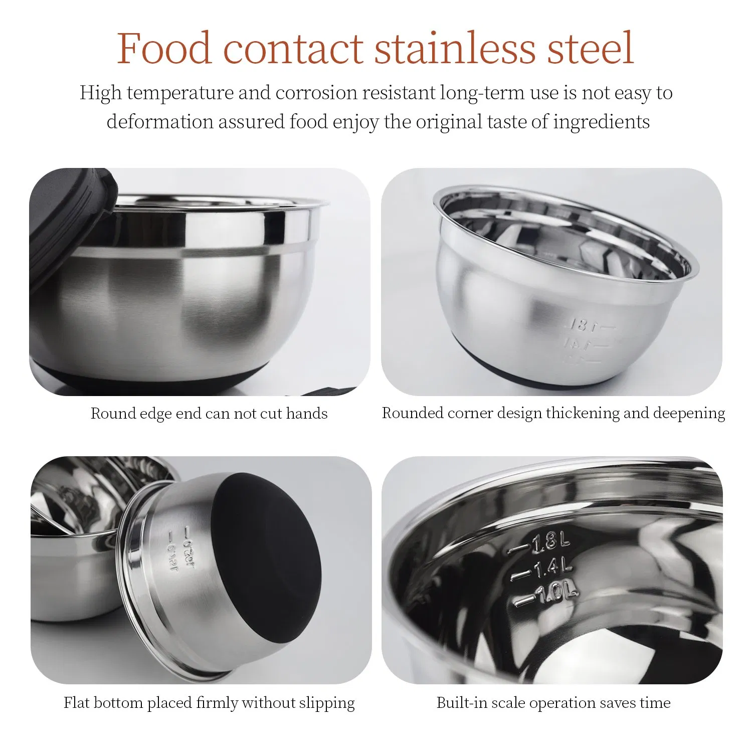 Korean Salad Bowl 304 201 Stainless Steel Silicone Base Bowl