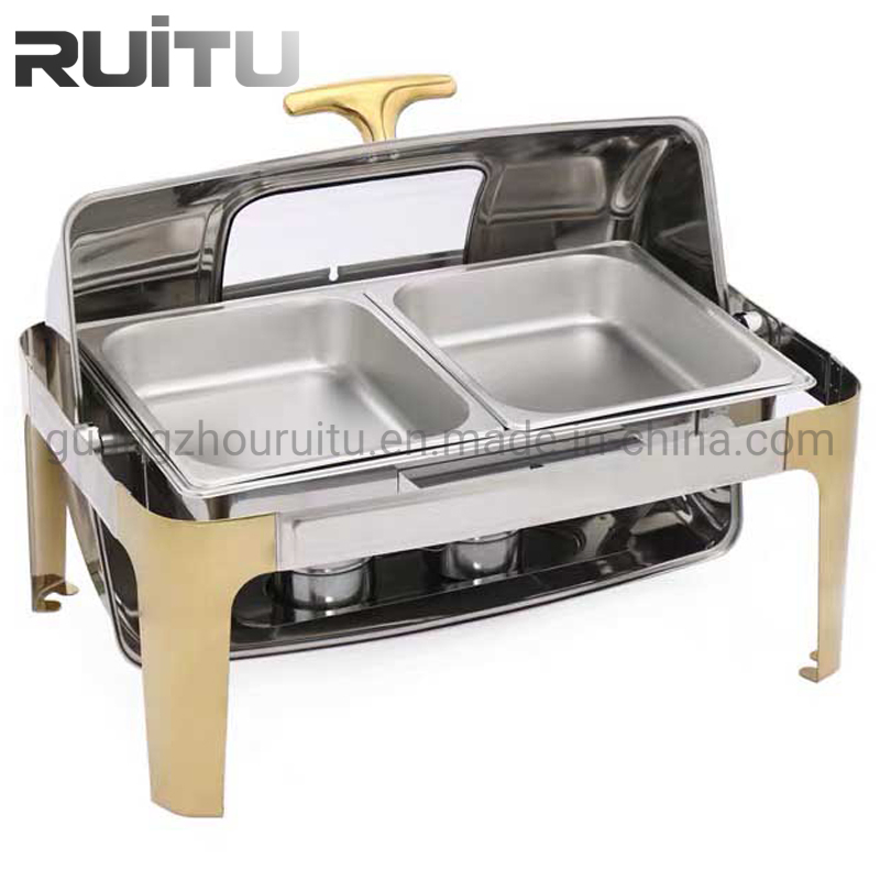 EU/Us Style Stainless Steel Perforated 1/3 Gn Pan Gastronorm Food Containers Gold Leg Chaving Dish Electric Buffet Chafing Dishes in Dubai Food Warmer Equipment